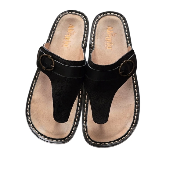 Alegria Codi Trellis Women's Black Sandals Thong Size 41 10/10.5